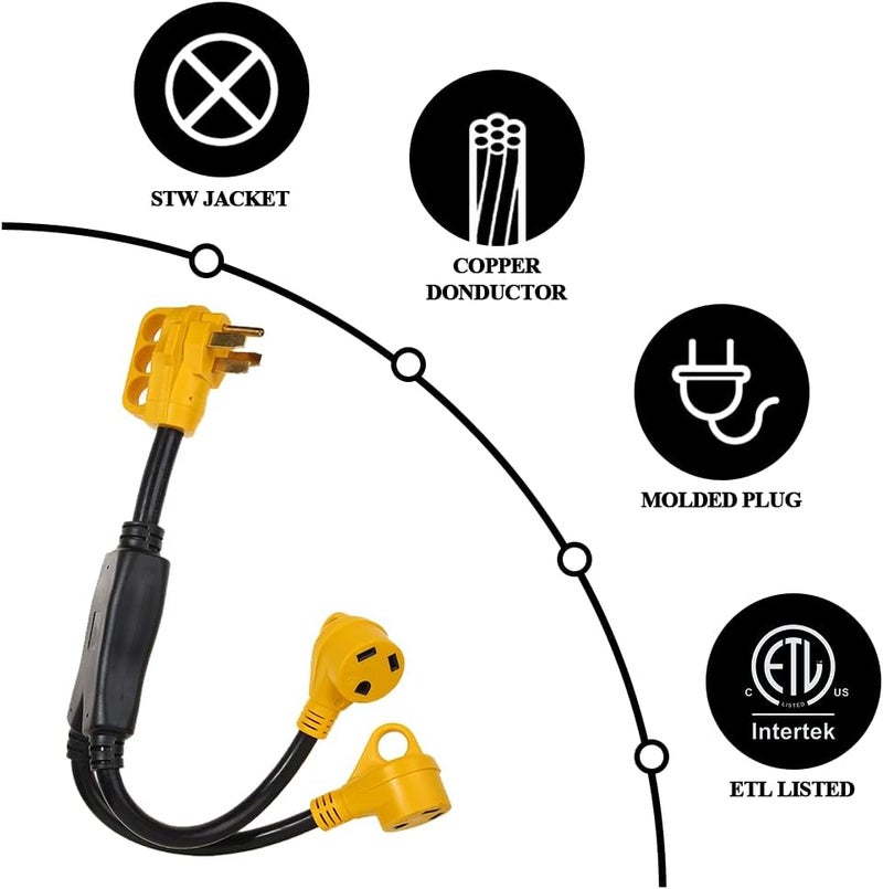 CAMPELIFY RV Power Adapter Cord-50A Male to (2) 30A Female 2.5 Feet with Handle (CR50302) - Image 5